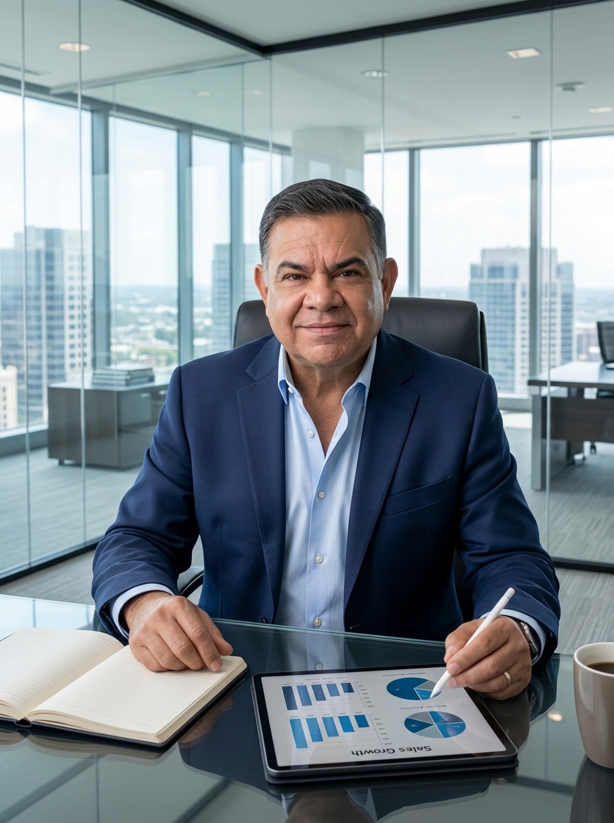 Wolfgang Castillo en su oficina - Fundador y Director de WCC Consultores Comerciales